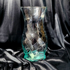 Twisted Hand-Blown, Clear & Aqua Tint Glass Vase w/Classic Silhouette & Flare picture
