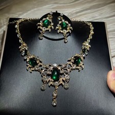 Alloy Jewelry Set Teardrop Cubic Zirconia Simulated Emerald Necklace Earrings picture
