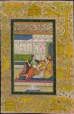 "Lovers Reclining in a Palace Garden Pavilion" Mughal picture
