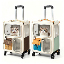 Rolling Pet Backpack Carrier Breathable Dog Cat Shoulder Bag With Wheels Zipped picture