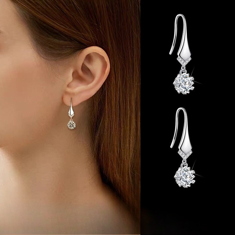 925 Silver Plated Women's Elegant Zircon Pendant Earrings Fashion Jewelry Gift 925 Silver Plated Women's Elegant Zircon Pendant Earrings Fashion Jewelry Gift