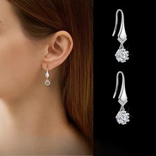 925 Silver Plated Women's Elegant Zircon Pendant Earrings Fashion Jewelry Gift picture