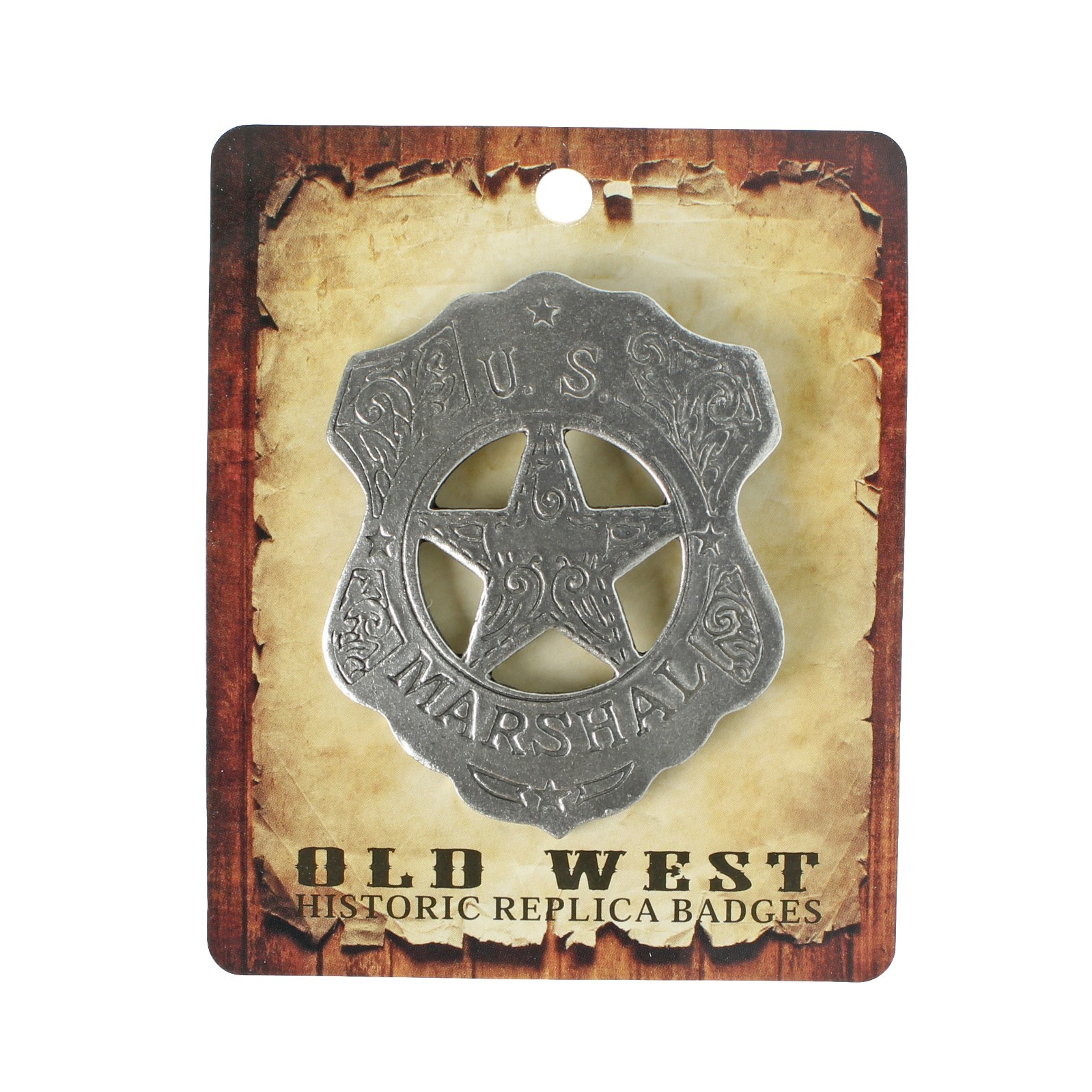 US Marshal Shield Floral Badge Star Old West Replica Antique Silver Made in USA