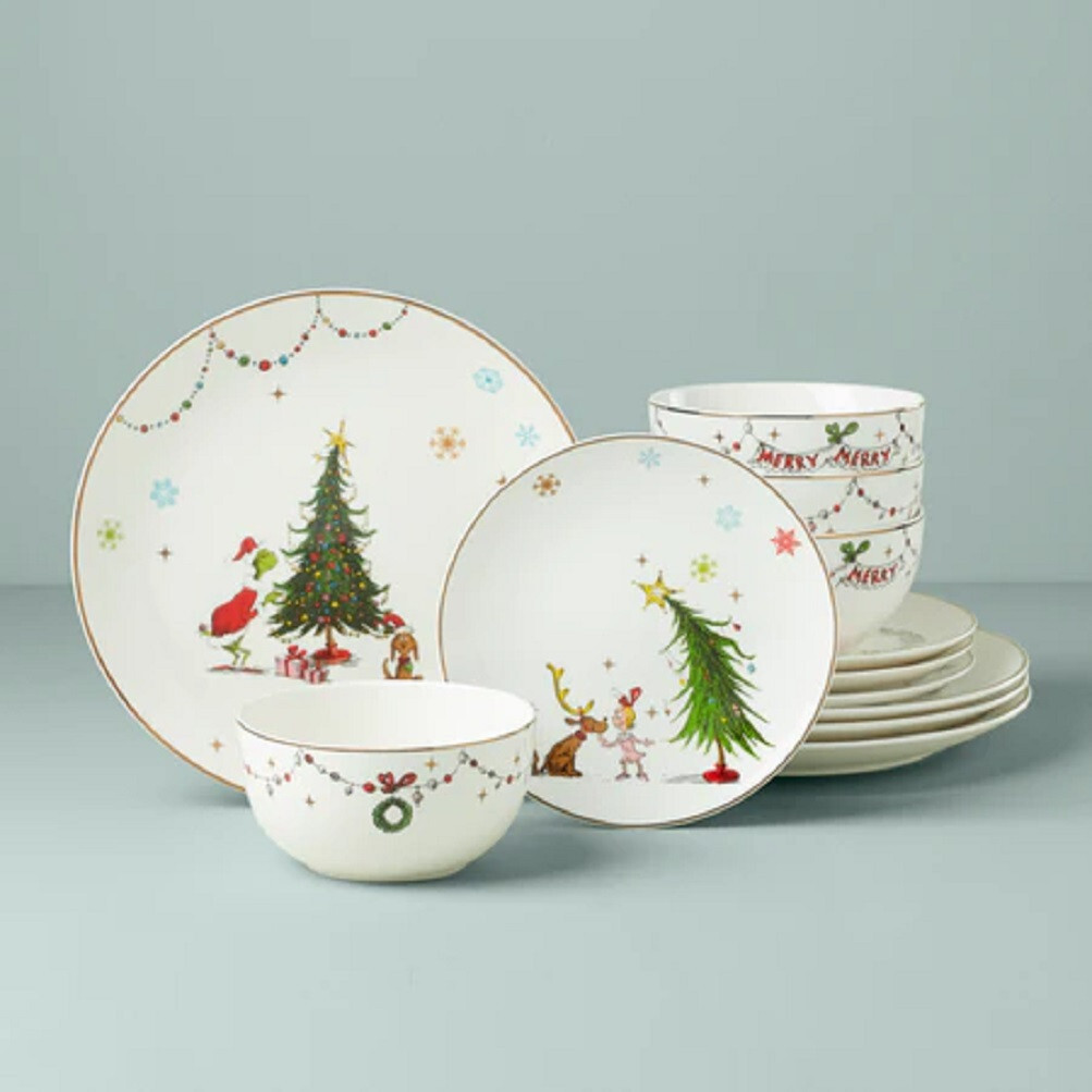 Lenox China Christmas MERRY GRINCHMAS 12 Piece Dinnerware Set - N/O Lenox China Christmas MERRY GRINCHMAS 12 Piece Dinnerware Set - N/O