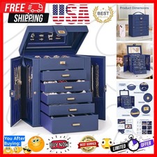 6-Tier Jewelry Box Organizer Functional 5 Drawers Leather Jewelry Storage Cas... picture