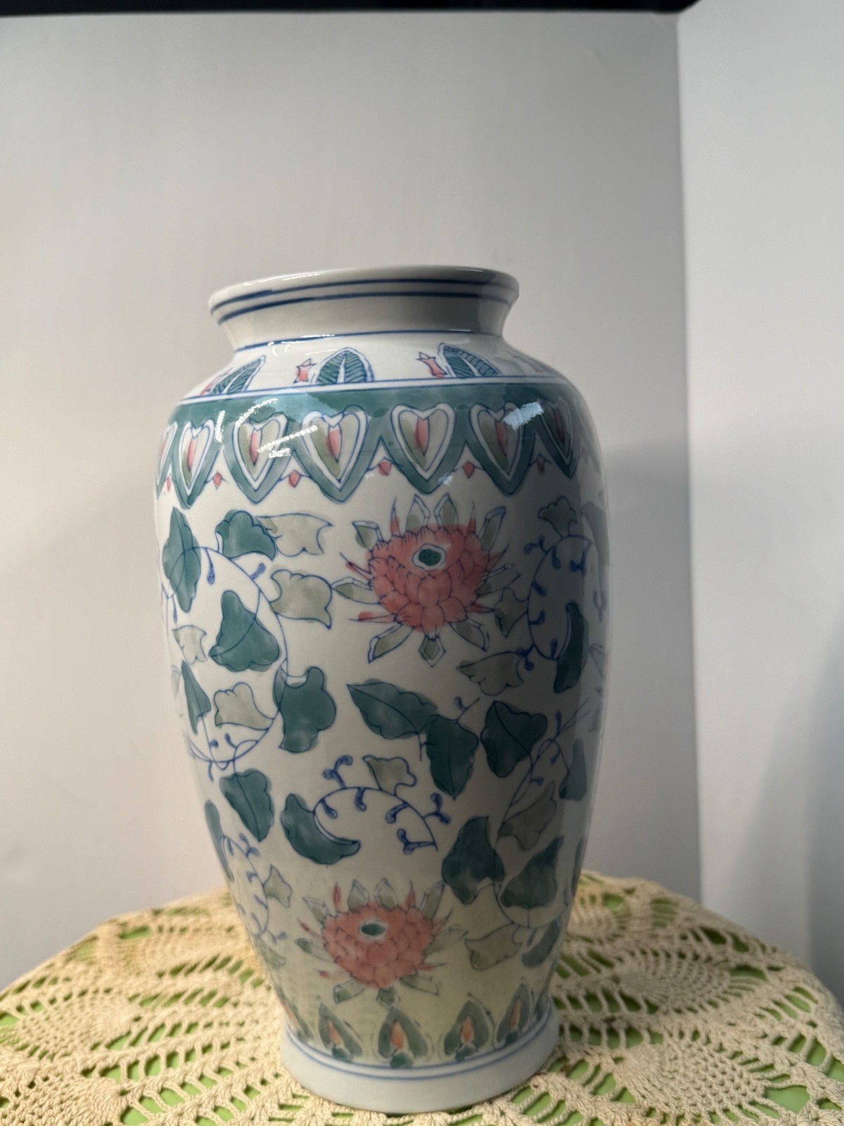 ~13” Chinese floral ceramic vase