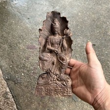 20cm Vietnamese Agarwood Carved Lotus Guanyin Statue Wooden Home Altar picture
