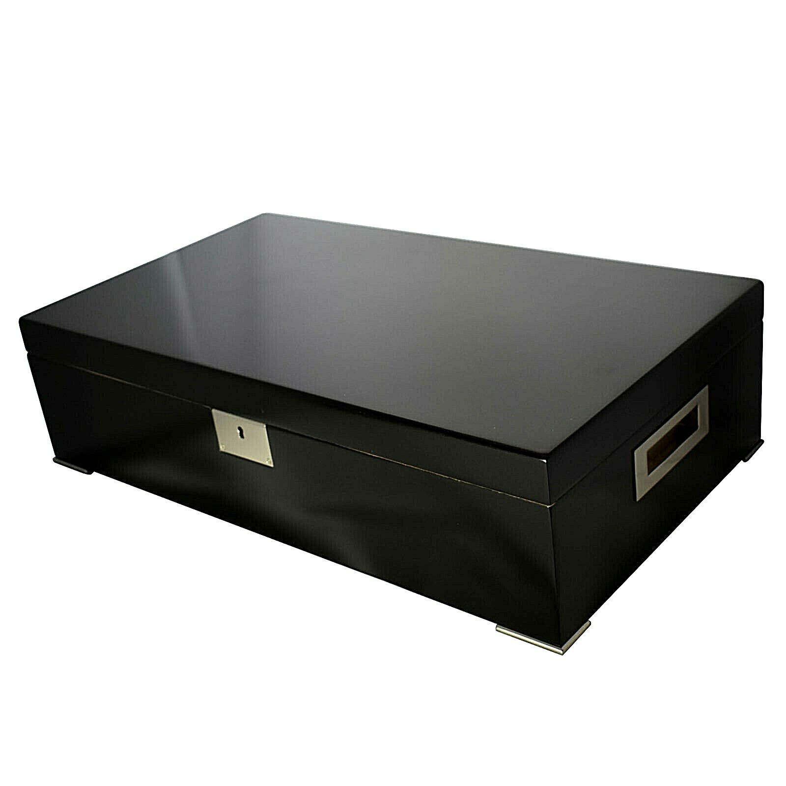 Lockable Black Lacquer Cigar Humidor with Humidifier & Hygrometer VALENTINO-NOIR Lockable Black Lacquer Cigar Humidor with Humidifier & Hygrometer VALENTINO-NOIR