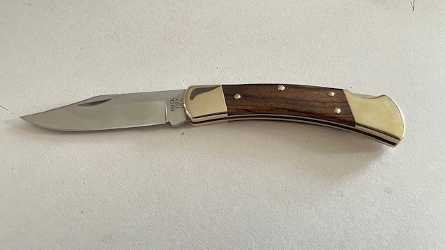 BUCK 110USA Hunting Pocket Knife Ebony Wood Handle Plain Blade Lockback -Great'