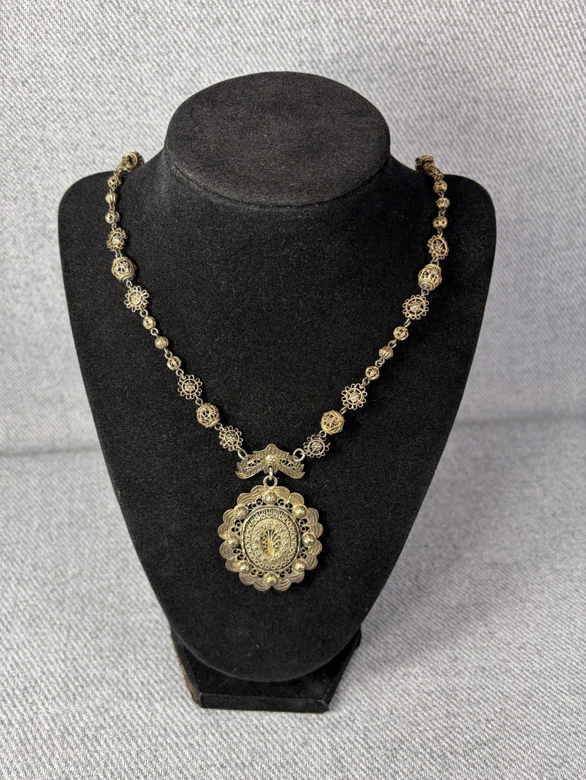 Antique Silver Philippine Tambourine Filigree Reliquary Necklace Victorian Antique Silver Philippine Tambourine Filigree Reliquary Necklace Victorian