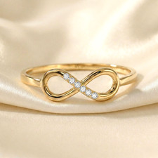 10K Real Solid Yellow Gold Forever Infinity CZ Ring Dainty Minimal Band Ring picture