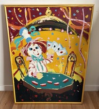 PAUL BLAINE HENRIE Original Signed MCM Vintage Oil Painting "Poker Face" C. 1969 picture