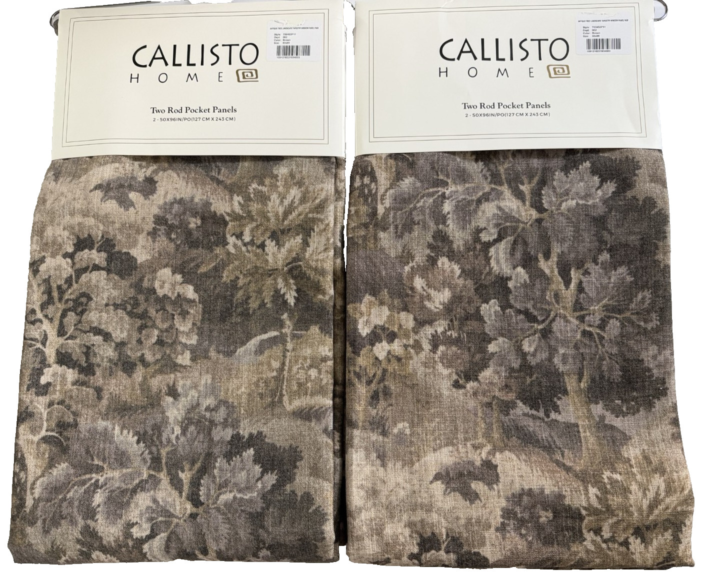New Callisto Home Antique Tree Landscape Tapestry Drapes 50" x 96" Set of 4