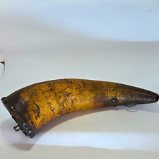 Antique Historical 1837 British Royal Navy Scrimshaw Carved Powder Horn  picture