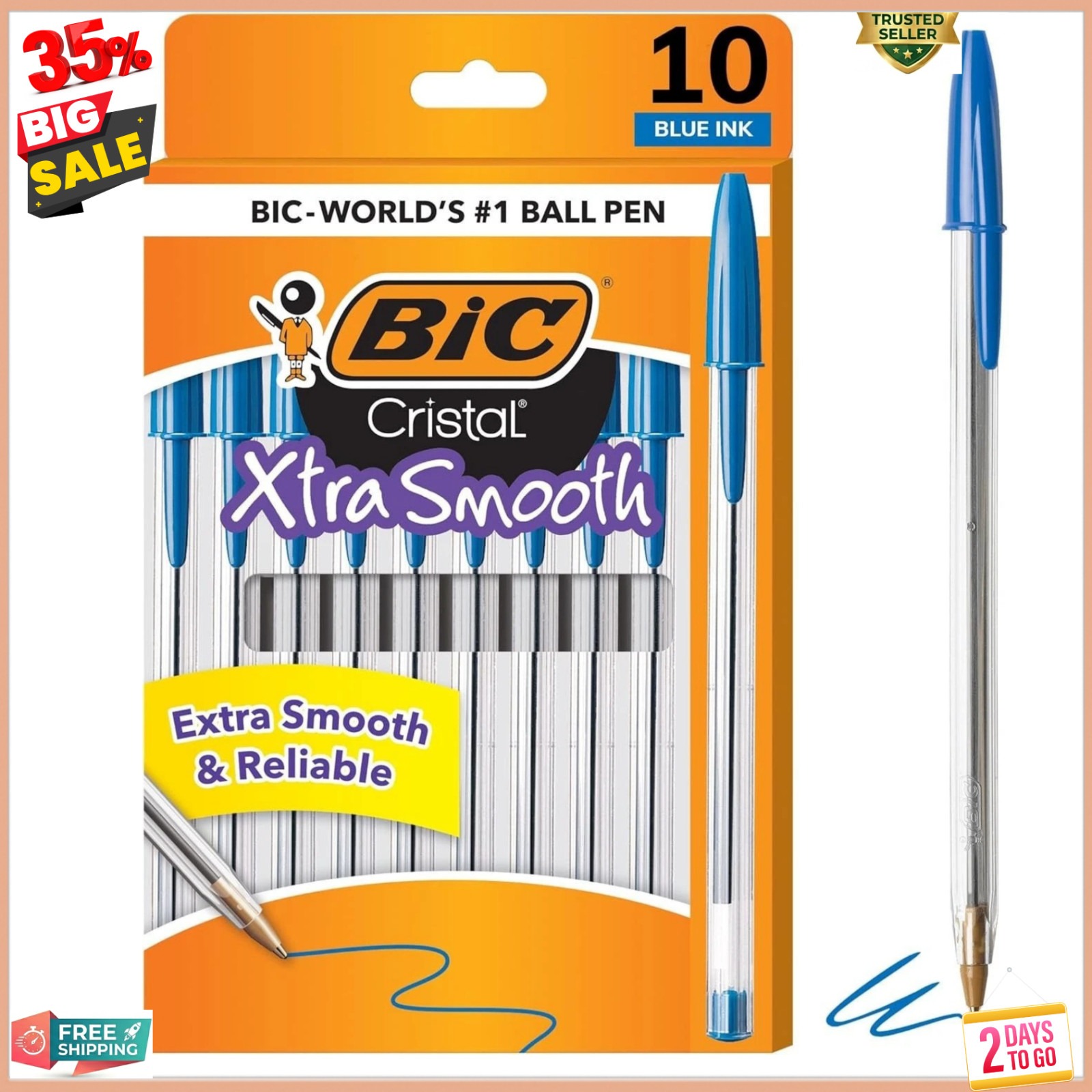 Pack of 10 Ballpoint Pen - Blue Ink Ball Point Pens for Office Writing School Pack of 10 Ballpoint Pen - Blue Ink Ball Point Pens for Office Writing School