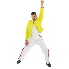 Men`s 1980s Rock Star Costume Adult Singer Freddie Mercury Outfit M-XL Halloween picture