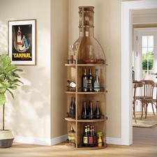 75" Tall Wine Rack with Storage Shelves, Industrial Round Wine Cabinet Freestand picture