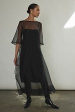 Modern Sheer Overlay Dress Black Organza Dress Evening Guest Cocktail Club Wear picture