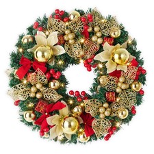 18" Pre-Lit Christmas Wreath, Artificial Christmas Hanging Ornament with Lights picture