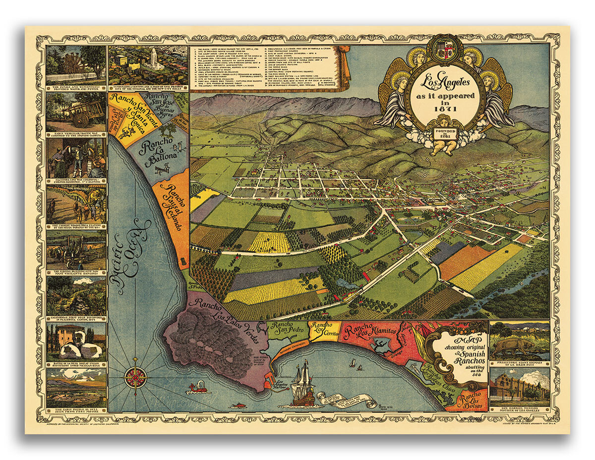 Los Angeles California 1871 Historic Panoramic Town Map - 18x24 Los Angeles California 1871 Historic Panoramic Town Map - 18x24