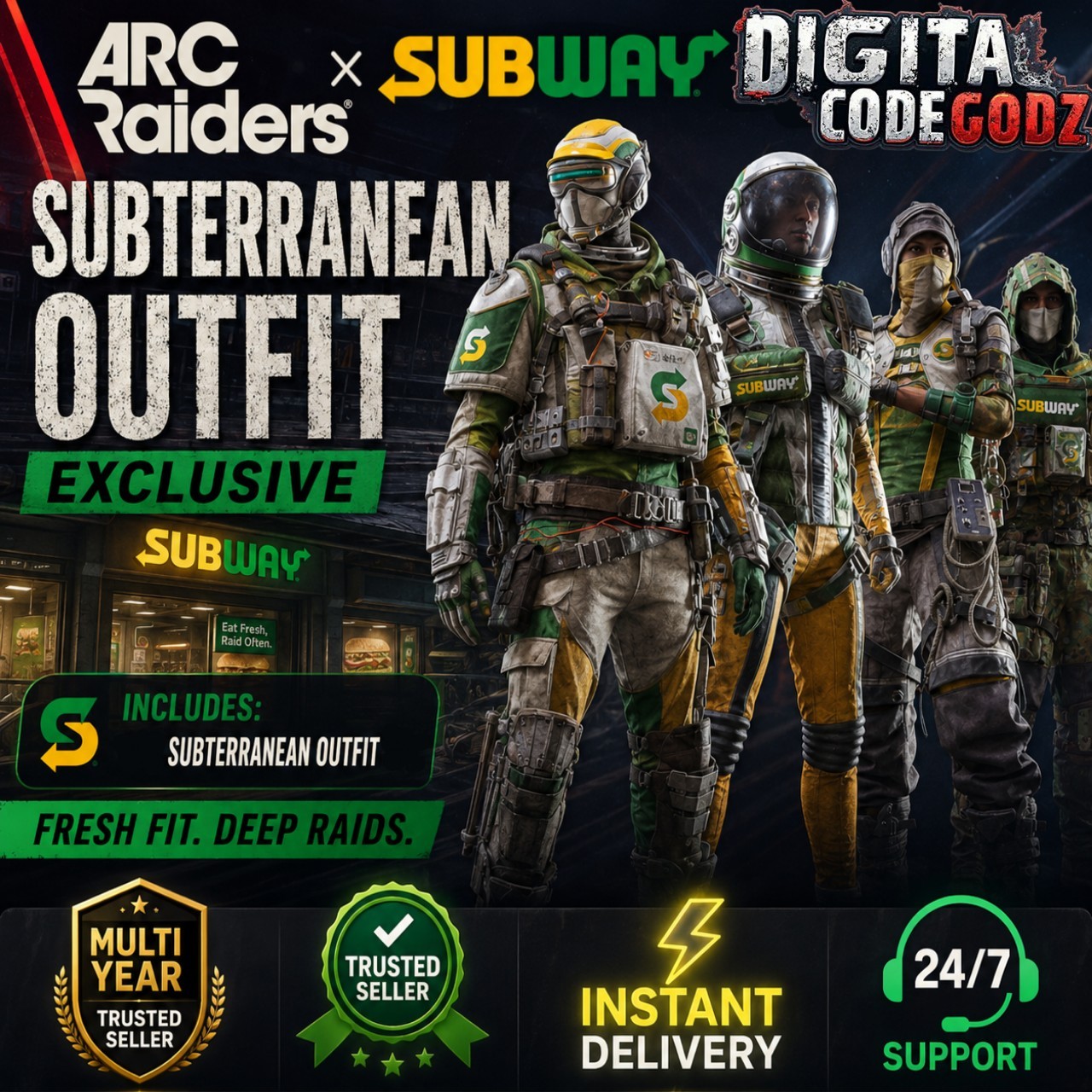 Arc Raiders x Subway - Subterranean Outfit Exclusive Promotion AUTHENTIC Arc Raiders x Subway - Subterranean Outfit Exclusive Promotion AUTHENTIC