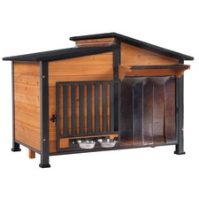 Dog House Outdoor Dog Kennel with Chew-Proof Metal Frame, Rotating Food Bowl, PV picture