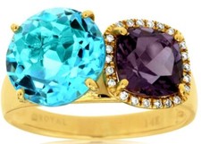 EXTRA LARGE 10.07CT DIAMOND & AAA BLUE TOPAZ & AMETHYST 14K YELLOW GOLD FUN RING picture