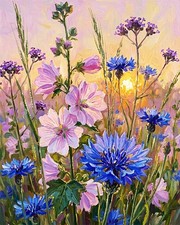 Farm House Art Wild Flowers At Sunset oil art print. Free Shipping  448 picture