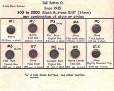100 Black 4 hole Buttons 5/8" Your choice of 9 styles costumes uniform clothing  picture