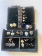 Antique Gentleman’s Haberdashery Case Krementz Cufflinks Shirt Collar Studs MOP picture