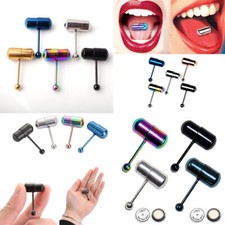 US 1-2 Pack Vibrating Tongue Ring Stainless Steel Punk Tongue Bar Body Piercing picture