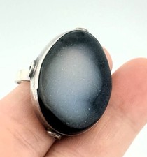 925 Sterling Silver Rough Cut Purple Stone Gothic Witchy Statement Ring Sz 9 picture