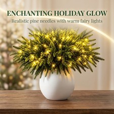 Pre-lit Artificial Pine Stems, Warm LED Lights Christmas Greenery Decor picture