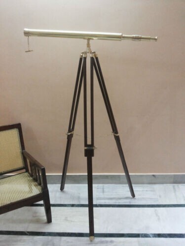 Nautical 24"Shiny Brass Collectible Telescope W/Wooden Vintage Tripod Gift Nautical 24"Shiny Brass Collectible Telescope W/Wooden Vintage Tripod Gift