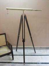 Nautical  24"Shiny Brass Collectible Telescope W/Wooden Vintage Tripod  Gift picture