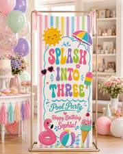 Personalized  Birthday Pool Party Banner Splash Theme Custom Name Sign picture