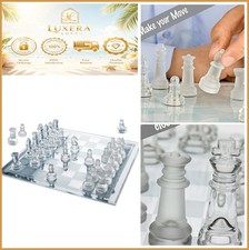 Glass Chess Set 10 Inch 32 Frosted Clear Pieces Felted Bottoms Elegant Board picture