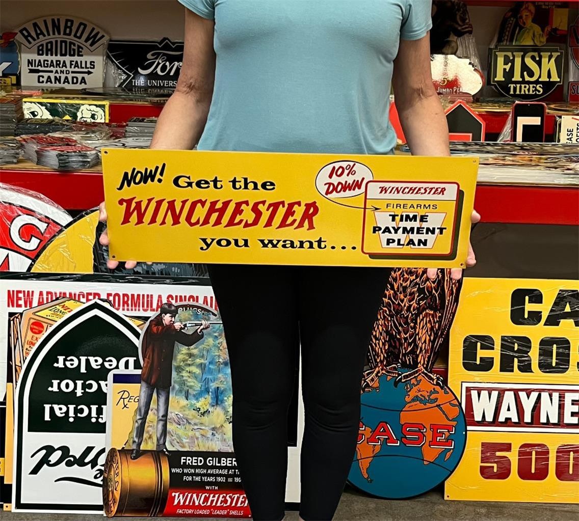 Vintage Style Metal Sign Winchester Payment Plan NOT Porcelain 25x8 Made USA Vintage Style Metal Sign Winchester Payment Plan NOT Porcelain 25x8 Made USA