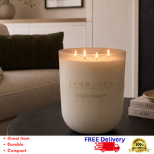 Sand + Fog 60 oz Large Scented Soy Wax Candle Rubberwood Lid 4-Wick Jar Home New picture