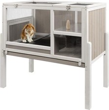 PetsCosset Elevated Rabbit Hutch Indoor 36.6" H Wooden Outdoor Bunny Hutch picture