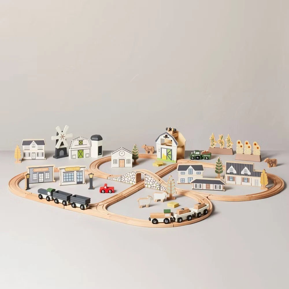 Hearth & Hand with Magnolia 84pc Wooden Toy Train Track Set