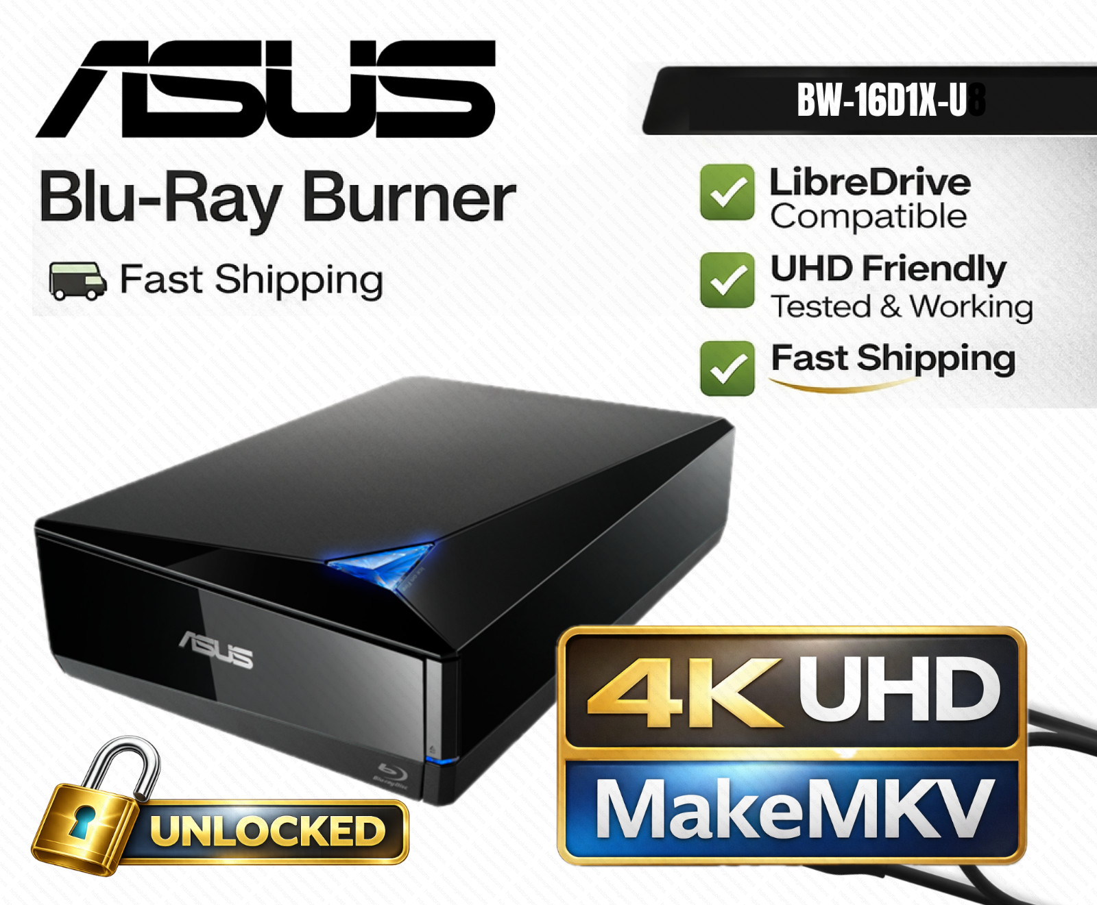 ASUS External Blu-ray writer 4k UHD Ready Firmware MakeMKV BW-16D1X-U ASUS External Blu-ray writer 4k UHD Ready Firmware MakeMKV BW-16D1X-U