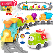 Electric Train Set for Toddlers, Realistic Steam Small, Green, Yellow, Orange picture