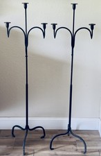Pair of Antique 3 Candle  Wrought Iron Floor Stands picture