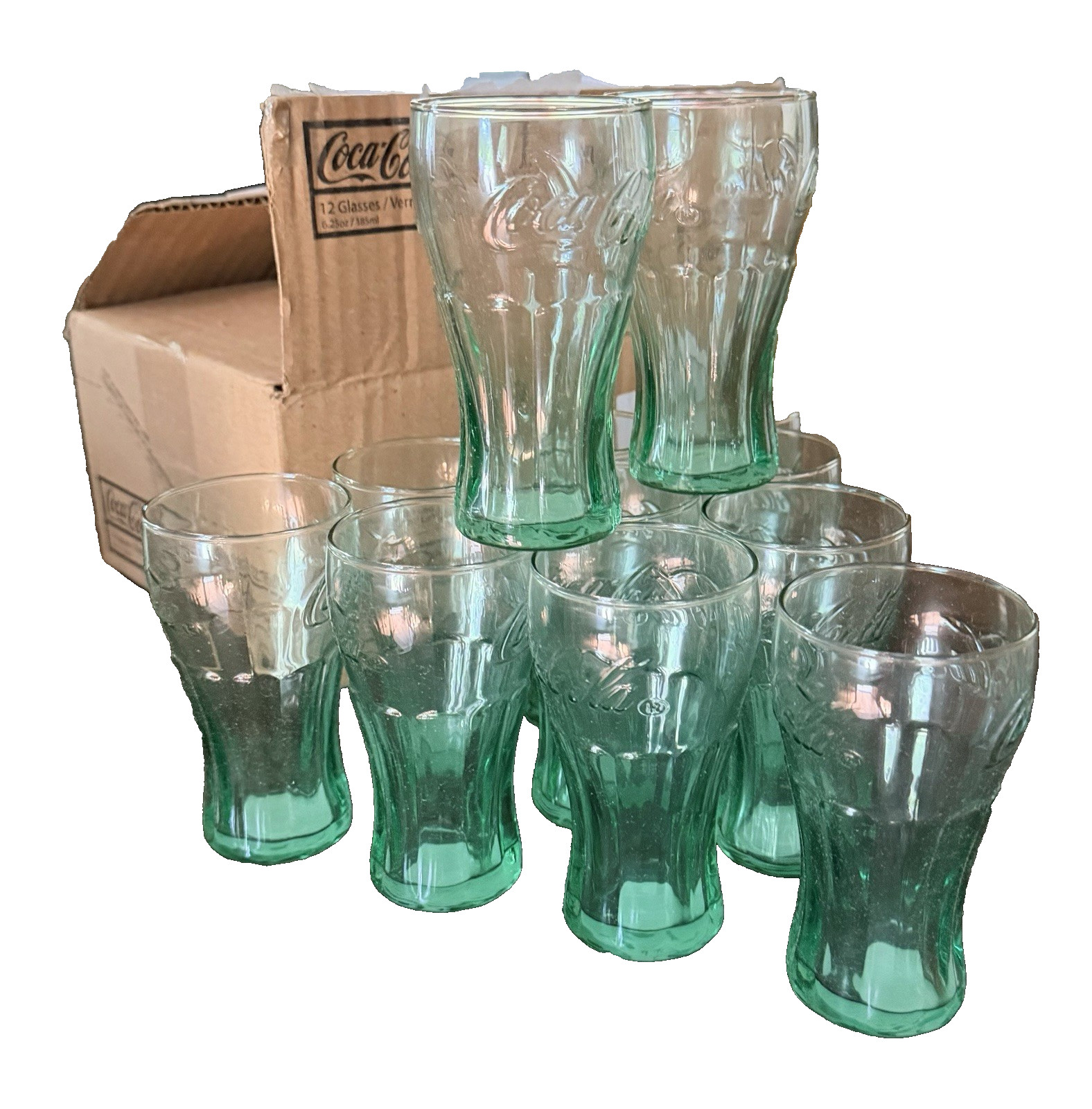 12 pack Libbey Coca Cola Coke Glasses Juice 6.25oz Tumbler Green Retro Glass Lot 12 pack Libbey Coca Cola Coke Glasses Juice 6.25oz Tumbler Green Retro Glass Lot