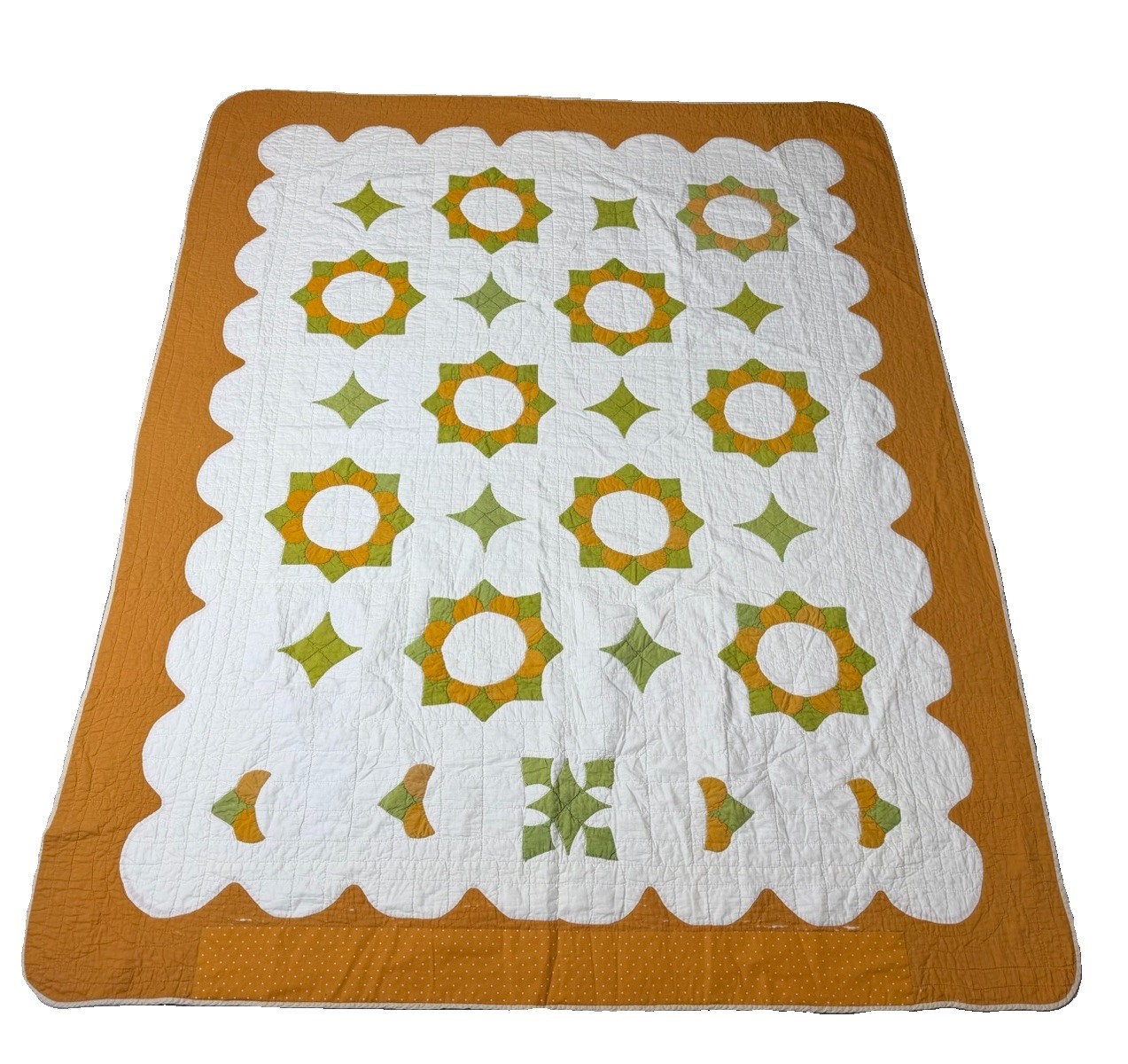 Vintage Sunflower Unique Hand Stitched Quilt Cheddar Sage 63x78” Cottage Vintage Sunflower Unique Hand Stitched Quilt Cheddar Sage 63x78” Cottage