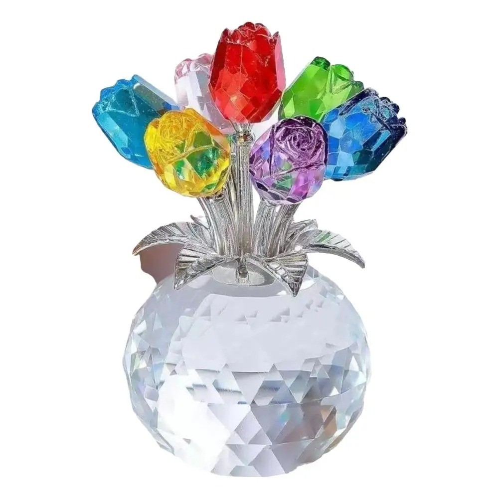 2026 Crystal Colorful Rose Flower Collectible Figurine Glass Flowers With Vase 2026 Crystal Colorful Rose Flower Collectible Figurine Glass Flowers With Vase