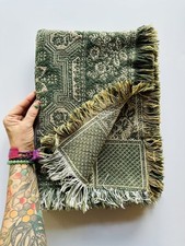 Vintage Woven Tapestry Throw Blanket 64x46 Floral Geometric Fringe Boho Cottage picture