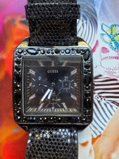 NEW GUESS U0049L2  Black Sequin Leather Strap BLACK TONE STAINLESS WITH CRYSTAL picture