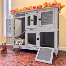 Rabbit Hutch Indoor Outdoor Bunny House Guinea Pig Cage on Wheels with Trays picture
